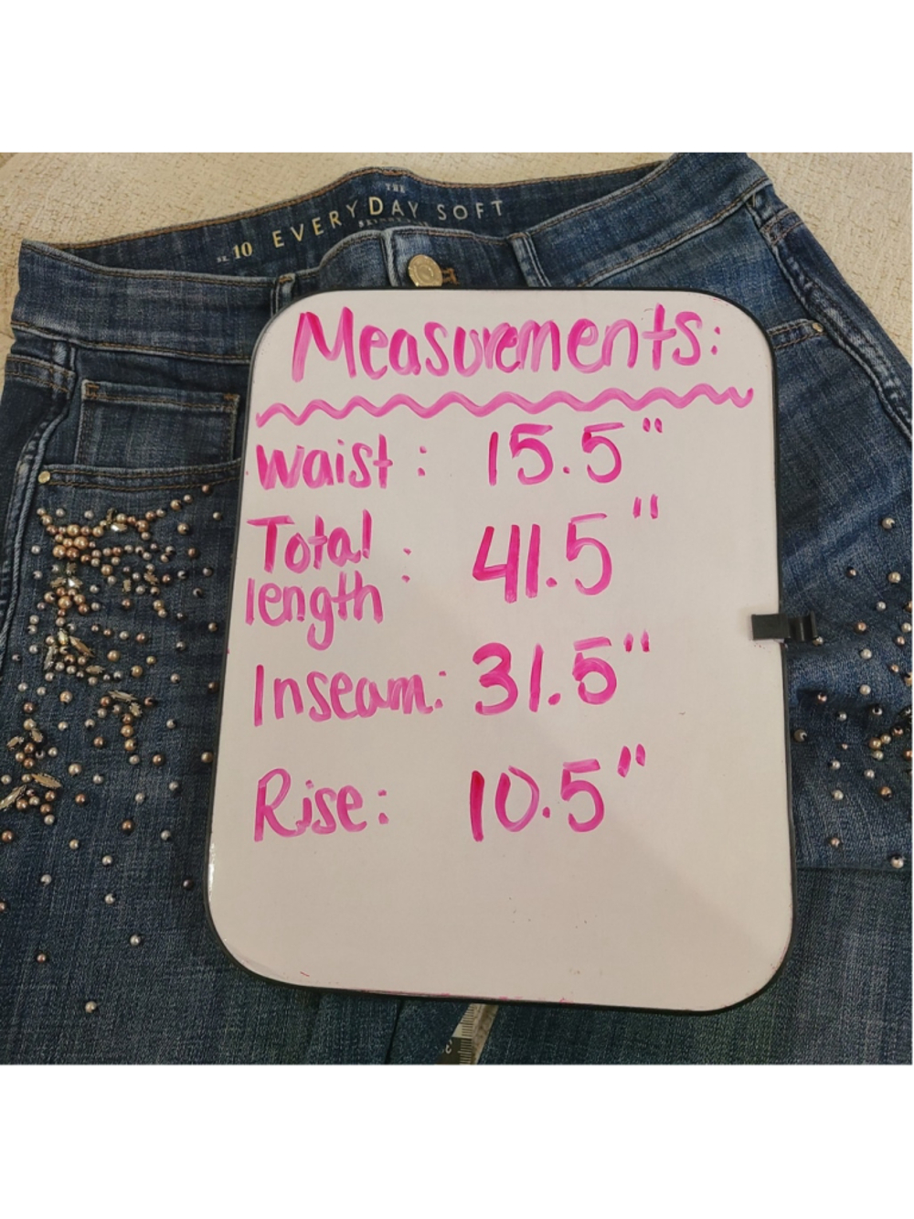 WHBM Jeans Womens Sz 10 Blue The Everyday Soft Skinny Flare High Rise Rhinestone - Picture 9 of 10
